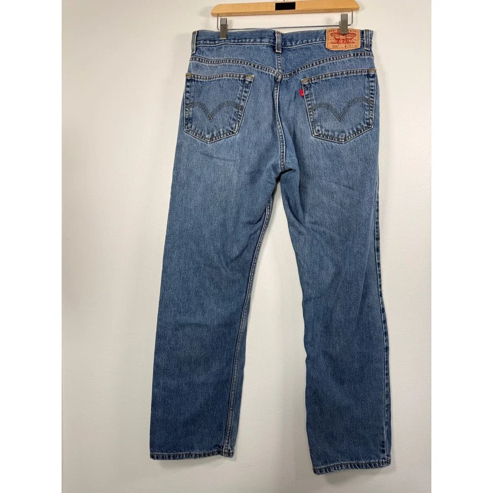 Levi's Jeans Men 36x31 505 Regular Fit Blue Straight Leg Denim Distressed Y2K